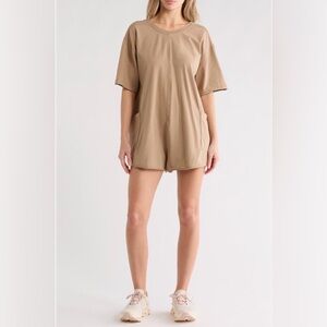 419. Casual Short Sleeve Tan Romper